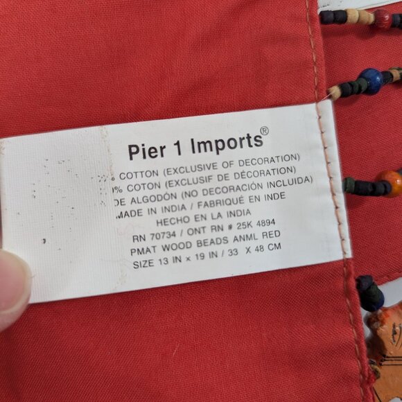 Pier 1 Imports Red Beaded Wood Animal Trimmed Cotton Placemats Set of 4 - Picture 8 of 8